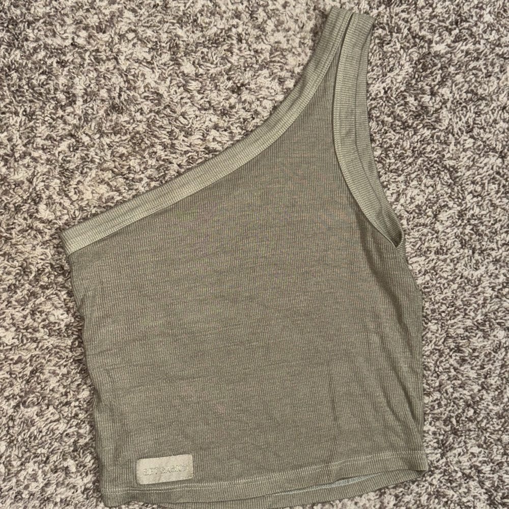 SET Active Asymmetrical Ribbed Tank in Sage